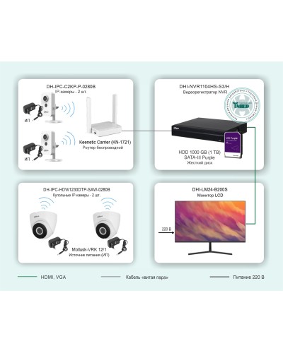 ТСН-029. Беспроводная система видеонаблюдения на основе IP-камер Dahua с использованием Wi-Fi технологии. Dahua в Щелково