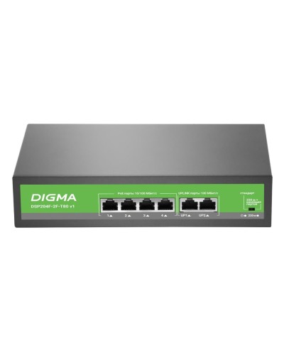 DSP204F-2F-T80 DSP204F-2F-T80 V1 (L2) 6х100Мбит/с 4PoE 4PoE+ 80W. Коммутатор с питанием по PoE. Digma в Щелково