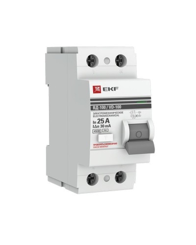 УЗО ВД-100 2P 25А 30мА тип AC эл-мех  PROxima (elcb-2-25-30-em-pro). Выключатель дифференциального тока (УЗО). EKF в Щелково