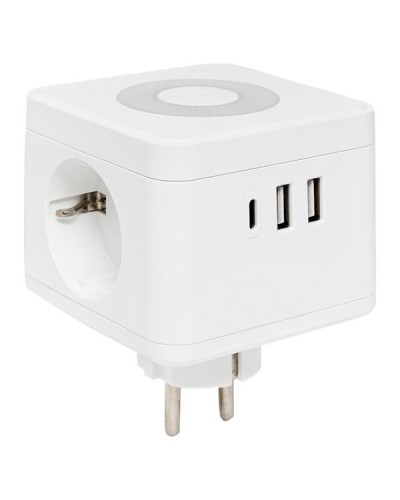 Тройник Куб 2 гнезда 2USB 2,4А+Type C + Ночник. Тройник Куб. EKF в Щелково