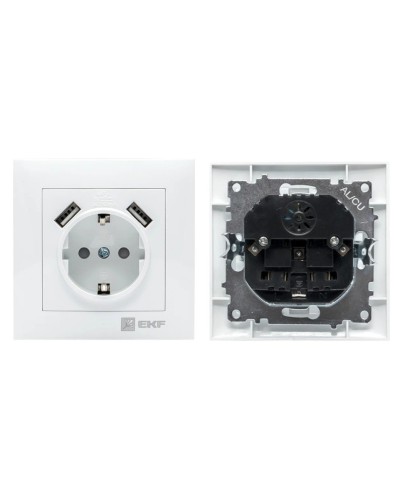 Валенсия розетка 1-местная с/з 16А (EWR16-028-10-2USB). Розетка 1-местная с/з 16А. EKF в Щелково