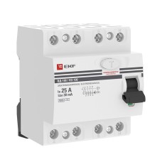 УЗО ВД-100 4P 25А 30мА тип AC эл-мех  PROxima (elcb-4-25-30-em-pro). Выключатель дифференциального тока (УЗО). EKF