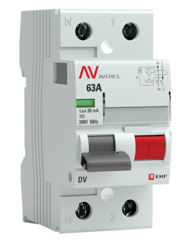 DV 2P 63А/ 30мА (AC)  AVERES (rccb-2-63-30-ac-av). Выключатели дифференциального тока (УЗО). EKF в Щелково