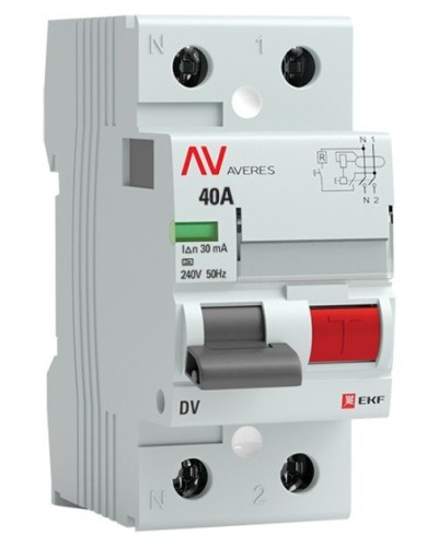 DV 2P 40А/ 30мА (A)  AVERES (rccb-2-40-30-a-av). Выключатели дифференциального тока (УЗО). EKF в Щелково