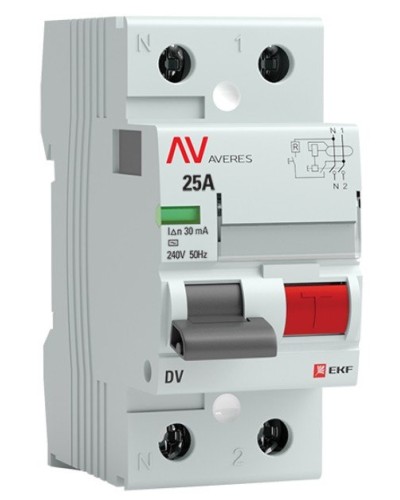 DV 2P 25А/ 30мА (A)  AVERES (rccb-2-25-30-a-av). Выключатели дифференциального тока (УЗО). EKF в Щелково