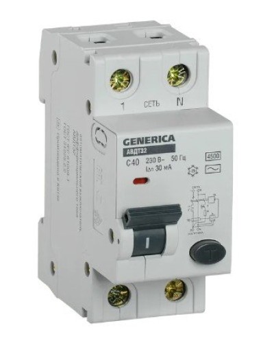 GENERICA АВДТ 32 C40 2Р 30мА (MAD25-5-040-C-30). Автоматический выключатель дифференциального тока. IEK в Щелково
