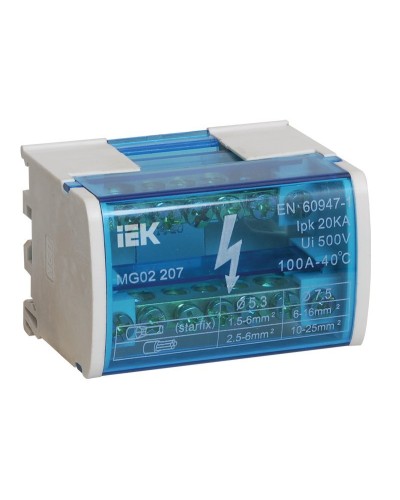 ШНК 2х7 L+PEN (YND10-2-07-100). Шина на DIN-рейку в корпусе (кросс-модуль). IEK в Щелково