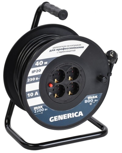 УК40 4 места 2P+PE, 40м GENERICA (WKP10-10-04-40-G). Удлинитель на катушке с термозащитой, 3х1,0кв.мм. IEK в Щелково