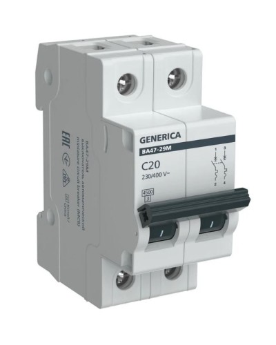 GENERICA ВА47-29М 2P C 20А 4,5кА (MVA21-2-020-C-G). Автоматический выключатель. IEK в Щелково