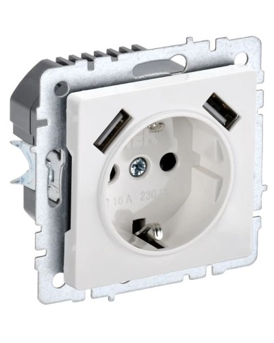 Розетка с з/к с USB A+A 3,1А РЮш10-2-БрБ белый BRITE (BR-R14-16-U21-D31-K01). Розетка с заземлением с защитными шторками, 3,1А. IEK в Щелково