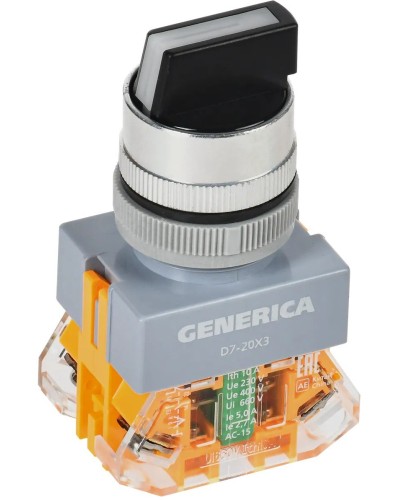 Переключатель D7-20X3 на 3 положения черный GENERICA (BSW50-20X3-3-21-3-K02-G). Переключатель. IEK в Щелково