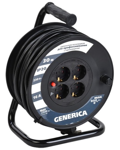 УК20 4 места 2P+PE, 20м GENERICA (WKP20-16-04-20-G). Удлинитель на катушке с термозащитой, 3х1,5кв.мм. IEK в Щелково