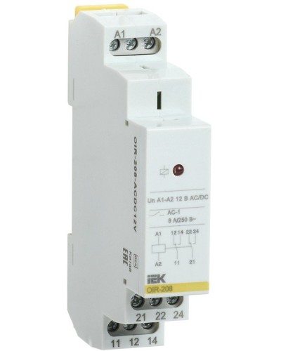 Реле промежуточное модульное OIR 2 контакта 8А 12В AC/DC (OIR-208-ACDC12V). Реле промежуточное модульное. IEK в Щелково