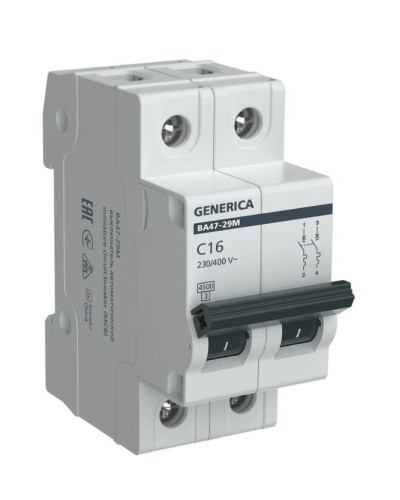 GENERICA ВА47-29М 2P C 16А 4,5кА (MVA21-2-016-C-G). Автоматический выключатель. IEK в Щелково