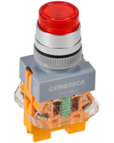 Кнопка D7-11DNZS d=22мм красная GENERICA (BBT50-11DNZS-3-11-K04-G). Кнопка управления с подсветкой и фиксацией. IEK в Щелково