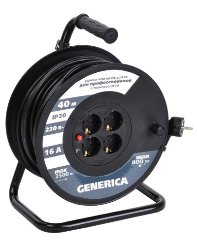 УК40 4 места 2P+PE, 40м GENERICA (WKP20-16-04-40-G). Удлинитель на катушке с термозащитой, 3х1,5кв.мм. IEK в Щелково