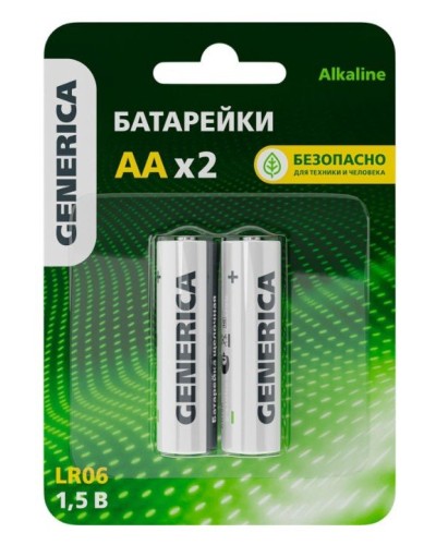 Батарейка Alkaline LR06/AA GENERICA (2 шт) (ABT-LR06-ST-L02-G). Батарейка щелочная. IEK в Щелково