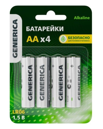 Батарейка Alkaline LR06/AA GENERICA (4 шт) (ABT-LR06-ST-L04-G). Батарейка щелочная. IEK в Щелково
