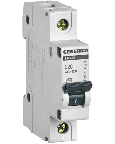 GENERICA ВА47-29 1P C 20А 4,5кА (MVA25-1-020-C). Автоматический выключатель. IEK в Щелково