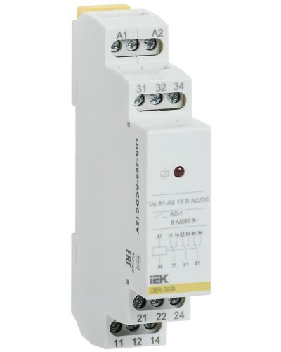 Реле промежуточное модульное OIR 3 контакта 8А 12В AC/DC (OIR-308-ACDC12V). Реле промежуточное модульное. IEK в Щелково