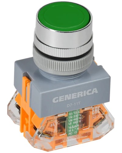 Кнопка D7-11T d=22мм зеленая GENERICA (BBT50-11T-3-21-K06-G). Кнопка управления с фиксацией. IEK в Щелково