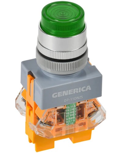 Кнопка D7-11DNZS d=22мм зеленая GENERICA (BBT50-11DNZS-3-11-K06-G). Кнопка управления с подсветкой и фиксацией. IEK в Щелково