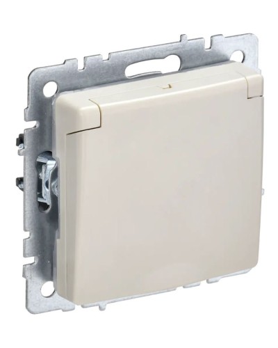 Розетка с з/к РСбш10-3-44-БрКр бежевый BRITE (BR-R16-16-44-K10). Розетка с заземлением с защитными шторками и крышкой. IEK в Щелково