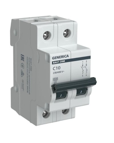 GENERICA ВА47-29М 2P C 10А 4,5кА (MVA21-2-010-C-G). Автоматический выключатель. IEK в Щелково