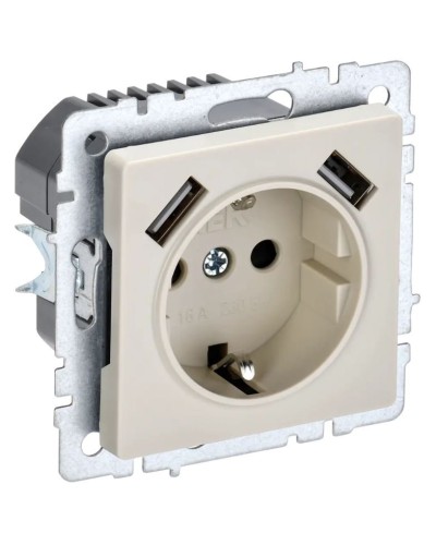 Розетка с з/к с USB A+A 2,1А РЮш10-1-БрКр бежевый BRITE (BR-R14-16-U21-D21-K10). Розетка с заземлением с защитными шторками, 2,1А. IEK в Щелково