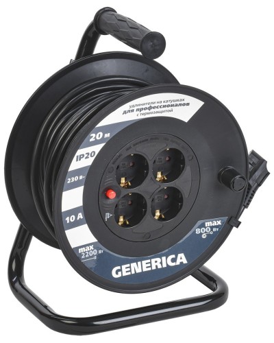 УК20 4 места 2P+PE, 20м GENERICA (WKP10-10-04-20-G). Удлинитель на катушке с термозащитой, 3х1,0кв.мм. IEK в Щелково