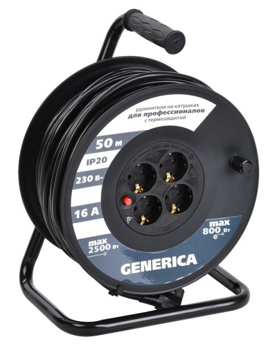 УК50 4 места 2P+PE, 50м GENERICA (WKP20-16-04-50-G). Удлинитель на катушке с термозащитой, 3х1,5кв.мм. IEK в Щелково