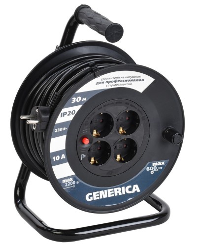 УК30 4 места 2P+PE, 30м GENERICA (WKP10-10-04-30-G). Удлинитель на катушке с термозащитой, 3х1,0кв.мм. IEK в Щелково