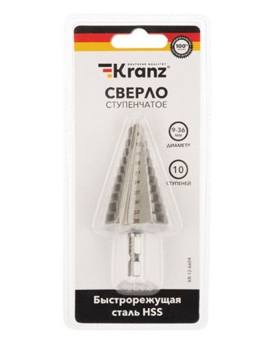 Сверло по металлу ступенчатое 9,0-36,0 мм 110 mm 62 HRC Kranz (KR-12-6604): Сверло по металлу шлифованное в Щелково