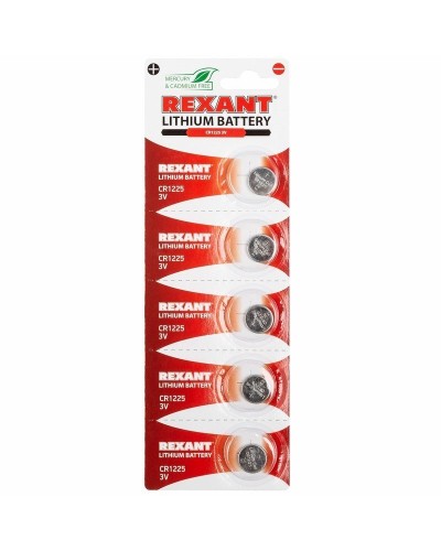 Литиевые батарейки CR1225 3 V 48 mAh (30-1103). Элемент питания. Rexant в Щелково