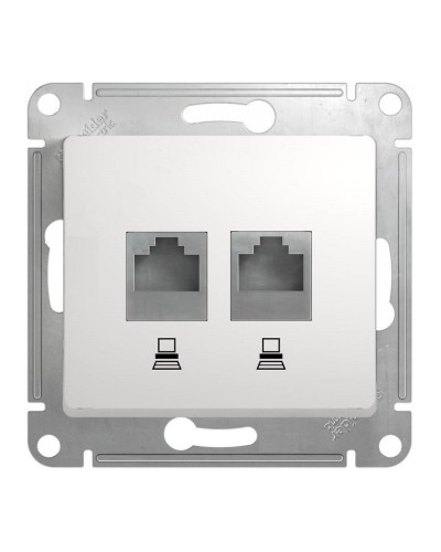 Glossa розетка RJ45+RJ45 2-местная, кат. 5Е, скрытой установки, механизм, белый (GSL000185KK). Розетка компьютерная. Systeme Electric в Щелково