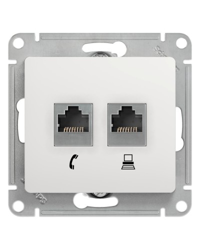 Glossa розетка RJ11+RJ45, 2-местная, кат. 5Е, скрытой установки, механизм, белый (GSL000185). Розетка компьютерная + телефонная. Systeme Electric в Щелково
