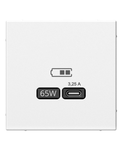 ArtGallery розетка USB тип-С 65Вт высокоскоростной заряд. QC, PD, скрытой установки, механизм, белый (GAL000127). Розетка USB. Systeme Electric в Щелково