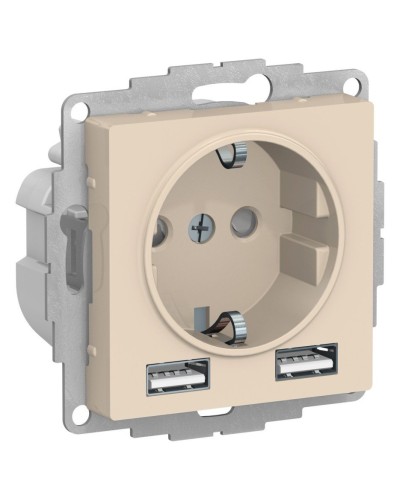 AtlasDesign розетка 1-местная с 2 USB A+A, скрытой установки, механизм, бежевый (ATN000230). Розетка с USB. Systeme Electric в Щелково