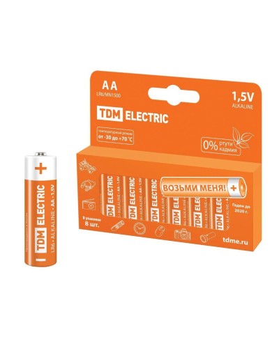 LR6 AA Alkaline 1,5V PAK-8 TDM (SQ1702-0009). Элемент питания. TDM ЕLECTRIC в Щелково