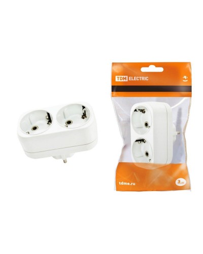 Блок на 2 гнезда 2П+З плоский 16А 250B TDM (SQ1806-0026). Розетка. TDM ЕLECTRIC в Щелково