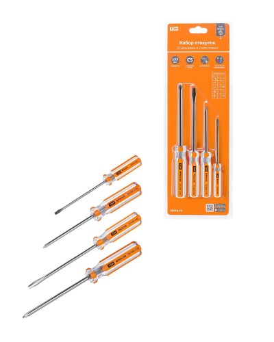 Набор отверток 4шт.: SL3x75, SL5х100, PH1х75, PH2х100, блистер, CS Гранит TDM (SQ1013-0101). Набор отверток. TDM ЕLECTRIC в Щелково