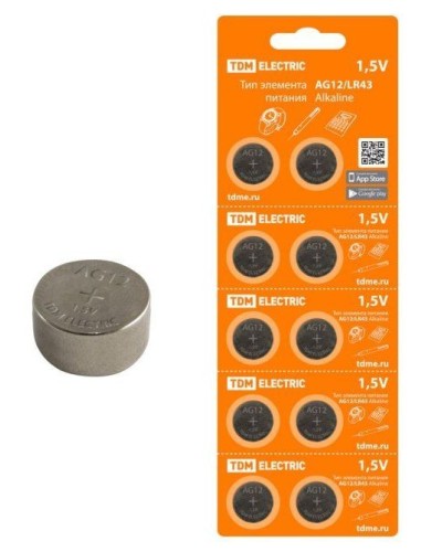 AG12/LR43 Alkaline 1,5V BP-10 TDM (SQ1702-0046). Элемент питания. TDM ЕLECTRIC в Щелково