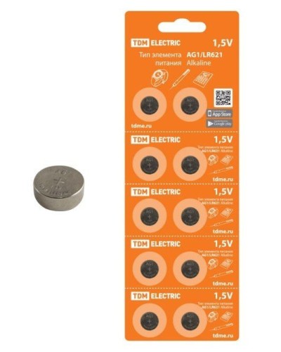 AG1/LR621 Alkaline 1,5V BP-10 TDM (SQ1702-0045). Элемент питания. TDM ЕLECTRIC в Щелково