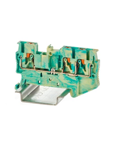 Клемма заземления, 3 точки подключения, 2.5 кв.мм (VPR-2.5-TWIN-PE-YG). Клемма заземления, зажим push-in. ДКС в Щелково