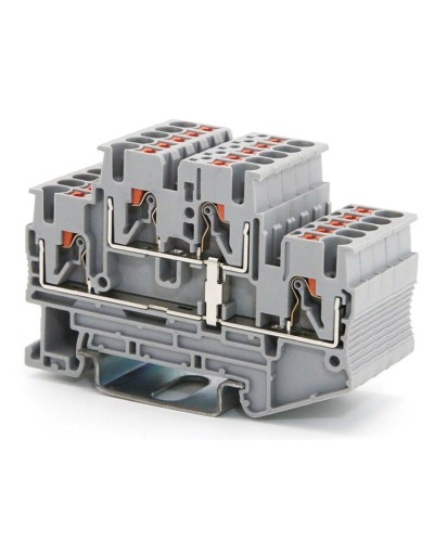Клемма двухуровневая, зажим push-in, 2.5 кв.мм, серая (VPRTT-2.5-PV-GY). Клемма проходная, 4 точки подключения, уровни соединены перемычкой. ДКС в Щелково