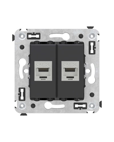 Розетка RJ-45 в стену, кат.6E, Avanti, двойная, черная матовая (4412764). Розетка компьютерная. ДКС в Щелково