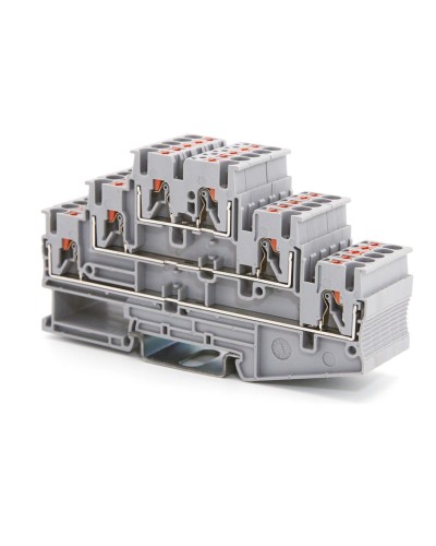 Клемма трехуровневая, зажим push-in, 2.5 кв.мм, серая (VPR-2.5-3L-GY). Клемма проходная, 6 точки подключения. ДКС в Щелково