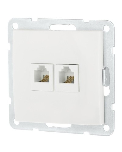 Розетка телефонная двойная 2xRJ-12 с накладкой, белый LK60 (865604-1). Розетка телефонная. Экопласт в Щелково