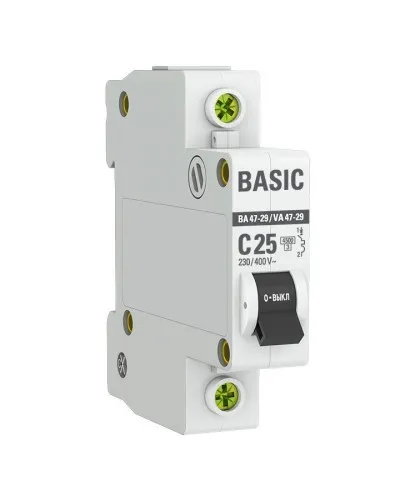 Автоматический выключатель 1P 25А (C) 4,5кА ВА 47-29 Basic (mcb4729-1-25C). Автоматический выключатель. EKF в Щелково