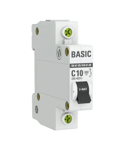 Автоматический выключатель 1P 10А (C) 4,5кА ВА 47-29 Basic (mcb4729-1-10C). Автоматический выключатель. EKF в Щелково